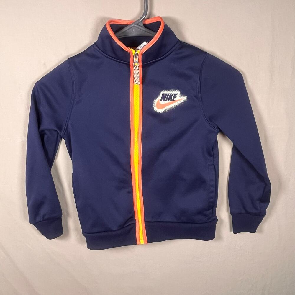 Nike Kids Track Jacket Navy Blue Zip-Up ‎ Small Orange/Yellow Athletic Full Zip